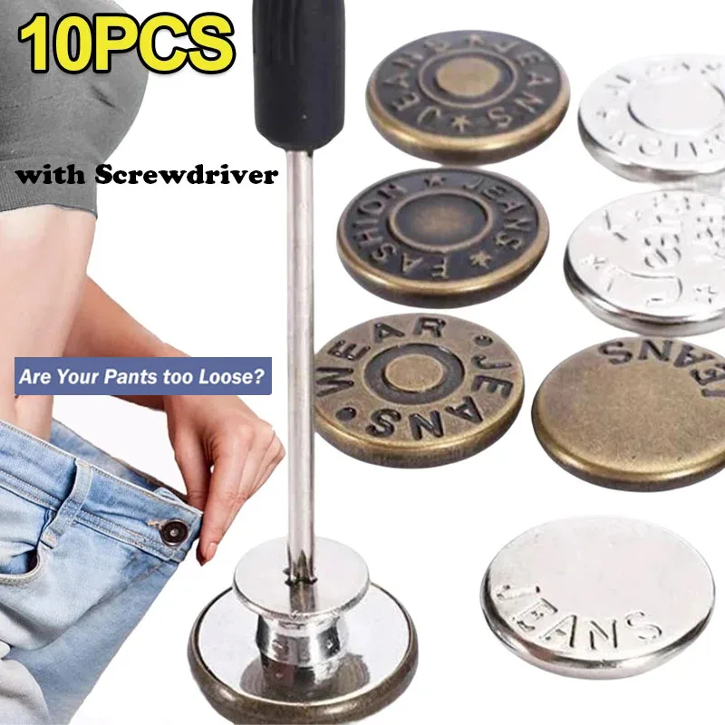 

17mm 10Pcs Metal Jeans Buttons Replacement No-Sewing Screw Button Repair Kit Nailless Removable Jean Buckles Clothing Pants Pins