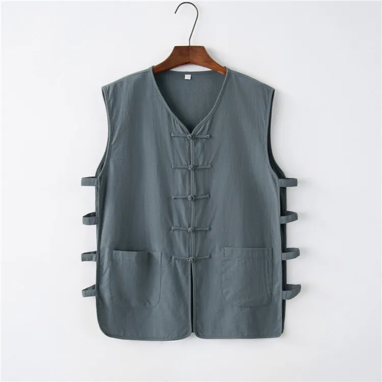 Summer Linen Vest Waistcoat Cotton Linen Vest Undershirt Men's Retro Button Sleeveless Shirt Traditional Chinese Clothing