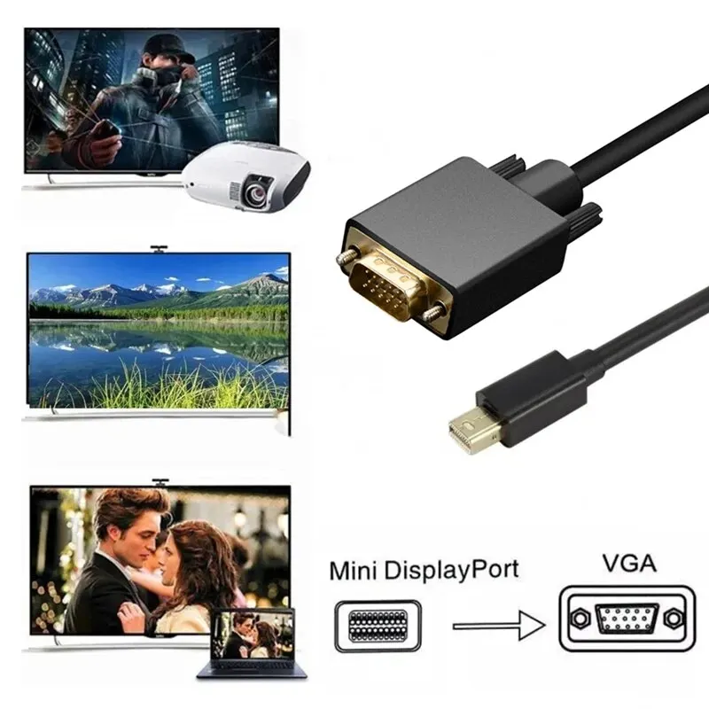 Mini Displayport To VGA Cable 1080p Mini DP Male to VGA Male Adapter Converter for Computer Laptop TV Projector