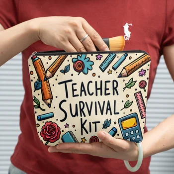 Kit di sopravvivenza per insegnanti con articoli scolastici, borsa con cerniera per regali di festa, pochette leggera per cosmetici, regali per insegnanti