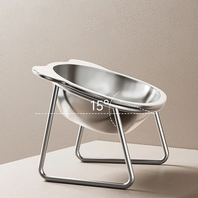Raised Cat Bowls Tilted Neck Guard Cat Food Bowl 304 Stainless Steel Shatter-resistant Elevated 15° Pet Supplies For Puppy Cat 2