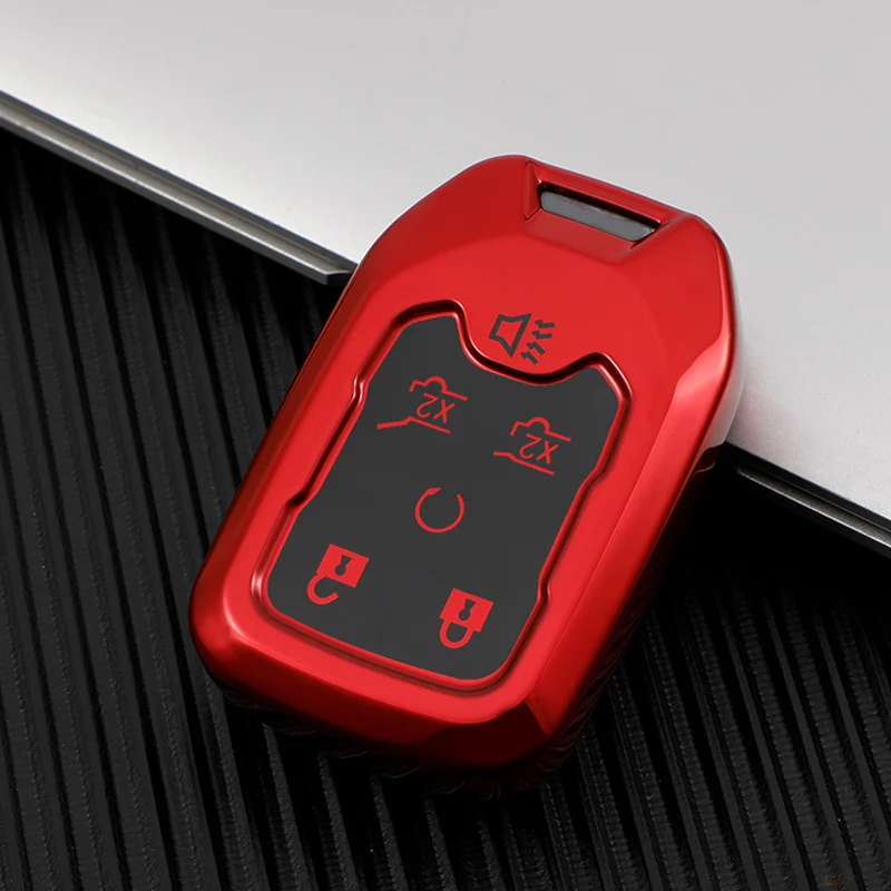 TPU Key Fob Cover For GMC Sierra, Terrain, Acadia, Yukon - Leather Keychain, Red - View #11