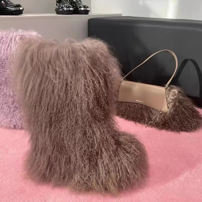 Botas largas de tubo alto de piel de peluche para mujer, botas de barrido de cordero con personalidad, novedad de 2022| | - AliExpress