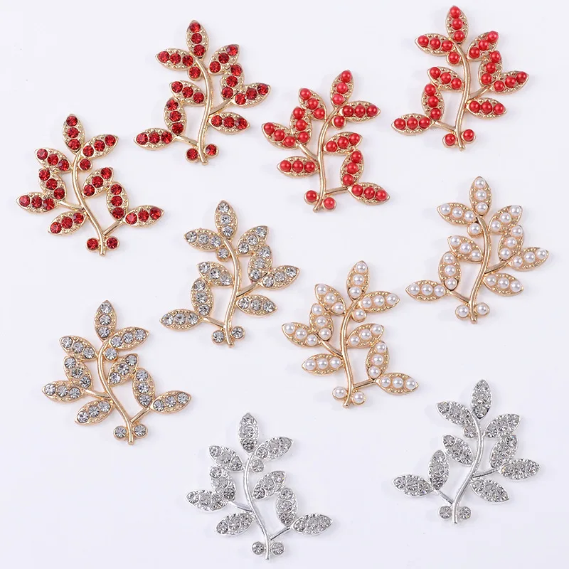

10 PCS Inlaid Rhinestone Imitation Pearl Branches Leaves Bridal Headdress Diy Jewelry Accessories