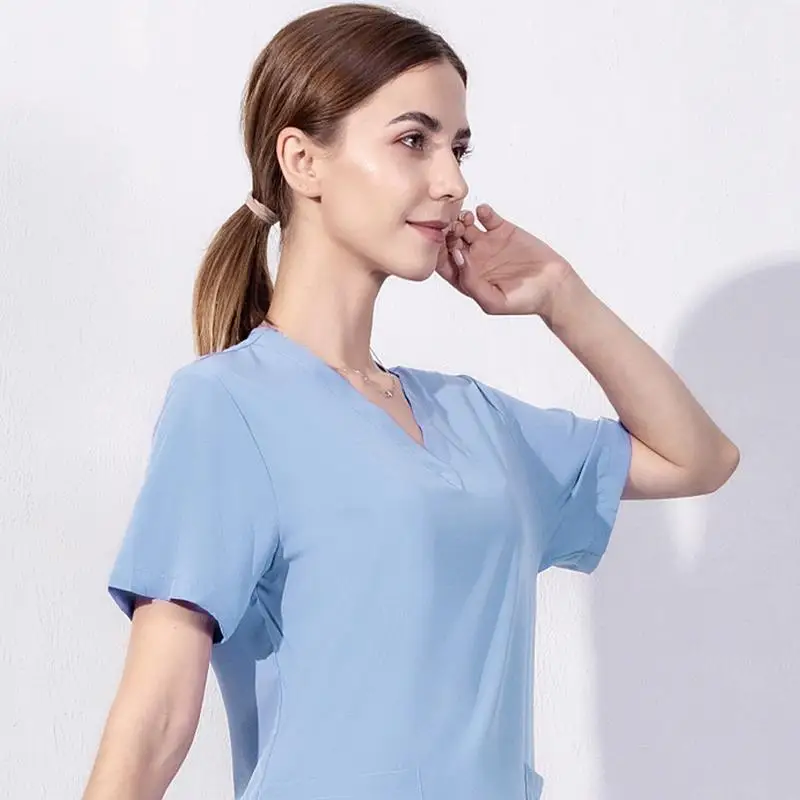 Women's Scrub Sets V-Neck Top Uniforms with Pocket Nurse Uniform Short Sleeved Doctor Working Clothing for Pet Hospital Clinic