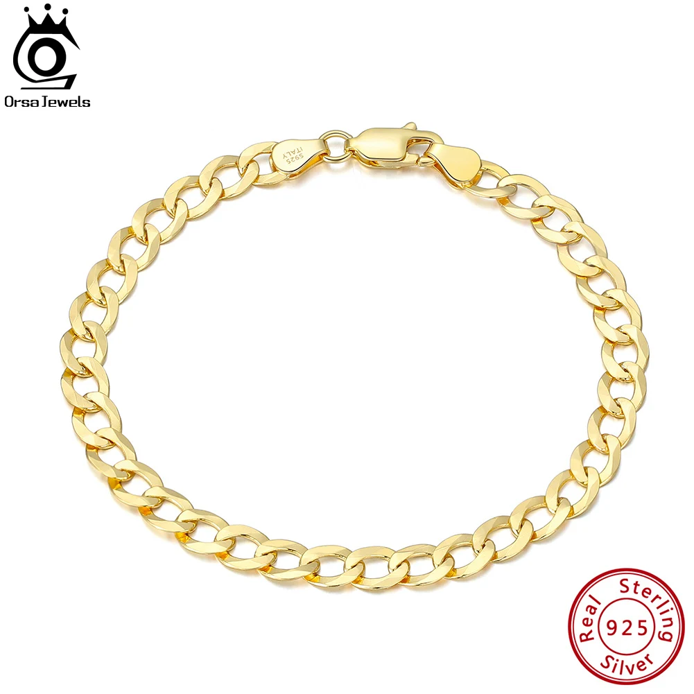 Orsa Jewels Bracciale A Catena Cubana In Oro 18 Carati 925 Argento Sterling 5Mm Gioielli Fatti A Mano Moda Italiana Per Uomo Donna Sb123