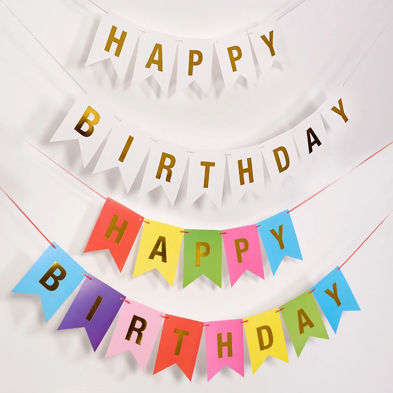 Happy Birthday birthday streamers Hot Stamping Dovetail Pull Flag Living Room Garden Mall Cafe Children Birthday Party Decoration Banners