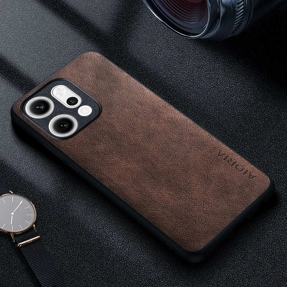 Premium Luxury Leather Phone Case - Retro Business Style Solid Color Cover