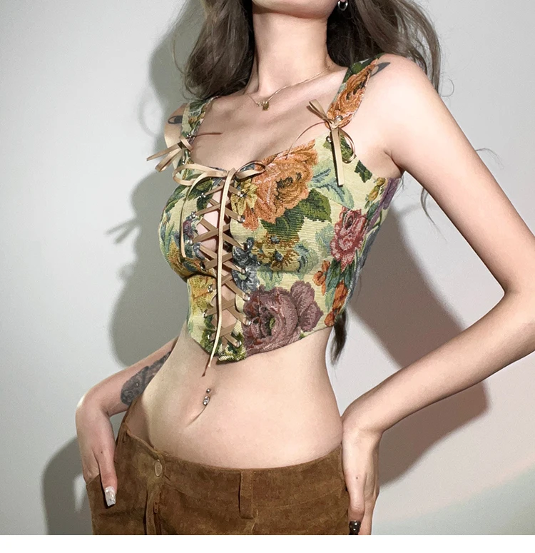 long camisole Yuerwang Women 2022 Painting Printed Bandage Camis Tank Tops New Summer Crop Fashion All Match Ladies Waistcoat Sexy ladies bra