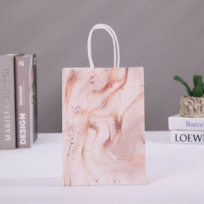 Kraft Paper Gift Bags 5 pcs Marble Design with Handle for Birthday Party Wedding Gifts Eid Ramadan