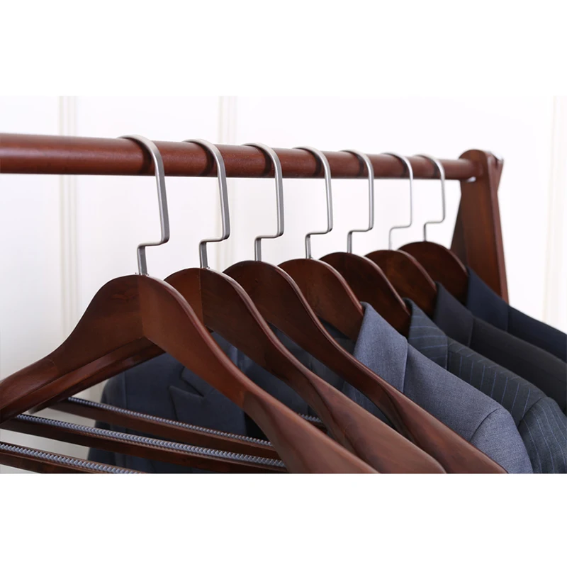 High End Luxury Customized Wooden Clothes Hanger With Extra Wide Shoulder In Matt/Shiny Black/Dark Wood Finish For Overcoat/Suit/Jacket/Large Clothing