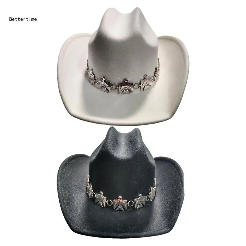 

B36D Adult Cowboy Hat with Eagle Buckle Decor for Woman Western Cowboy Hat Model Show Cowboy Hat Felt Hat Adult Men Hat