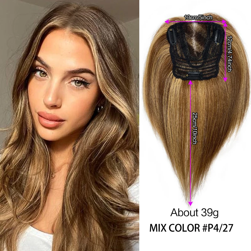 Human Hair Toppers 12x13cm Swiss Lace Clip in Extension