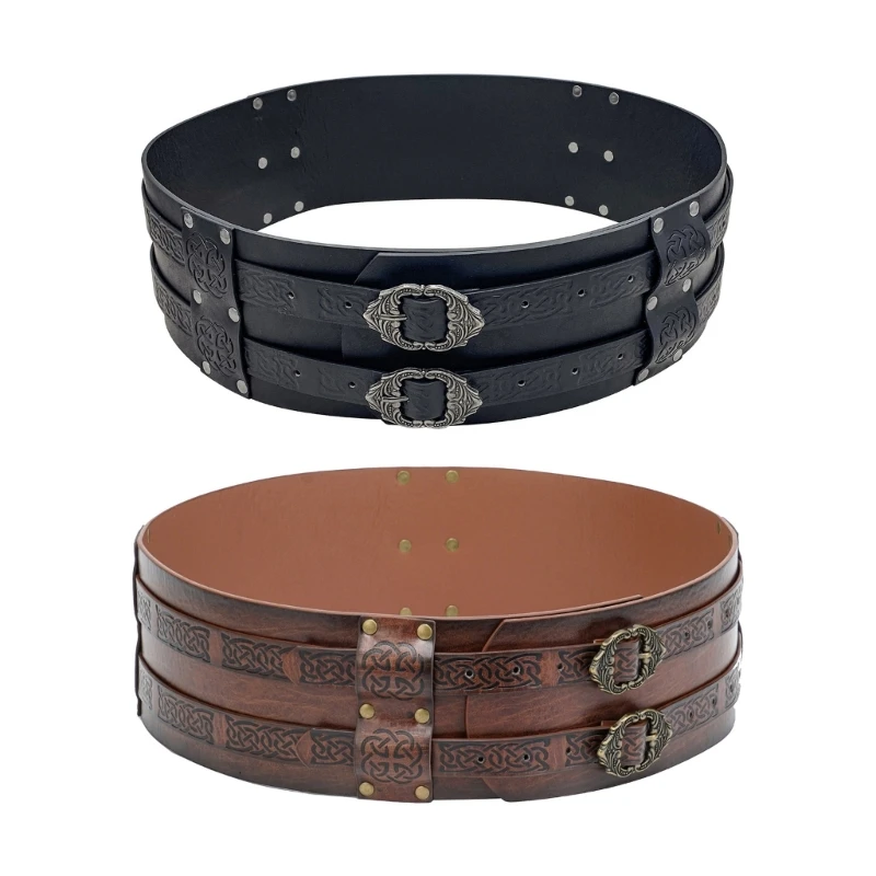 Nordic Faux Leather Armors Belt Vintage Viking Embossed Wide Belt Men Cosplay Knight Corsets Halloween Costume