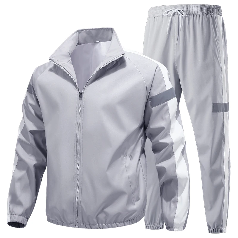 Cross border new autumn and winter set men's plus size men's cardigan sports and leisure set reflective strip two-piece set pant 2