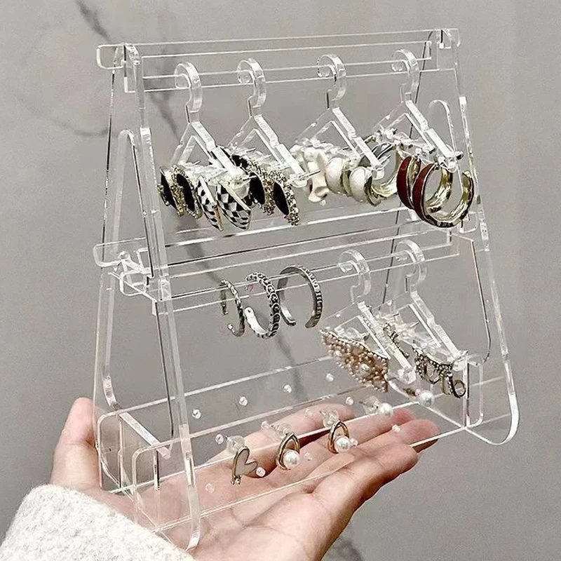 

Clear Jewelry Display Stand Holder Creative Tabletop Earring Organizers Acrylic Coat Hanger Shape Stand Show Case Accessories