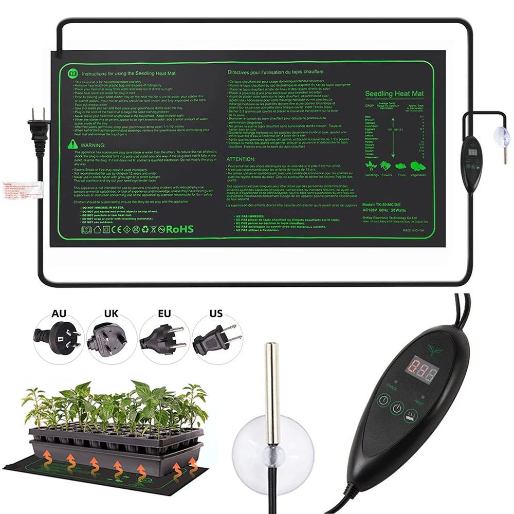 Durable Waterproof Plant Seedling Heating Mats with 20℃-45℃ Digital Thermostat Controller for Hydroponic Seedling Germination