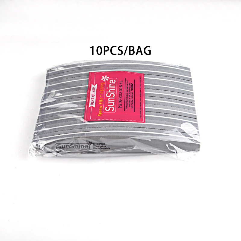 SunShine 10 개/몫 전문 네일 파일 스폰지 파일 하프 문 네일 버퍼 100/180 그릿 연마 그라인딩 매니큐어 네일 도구