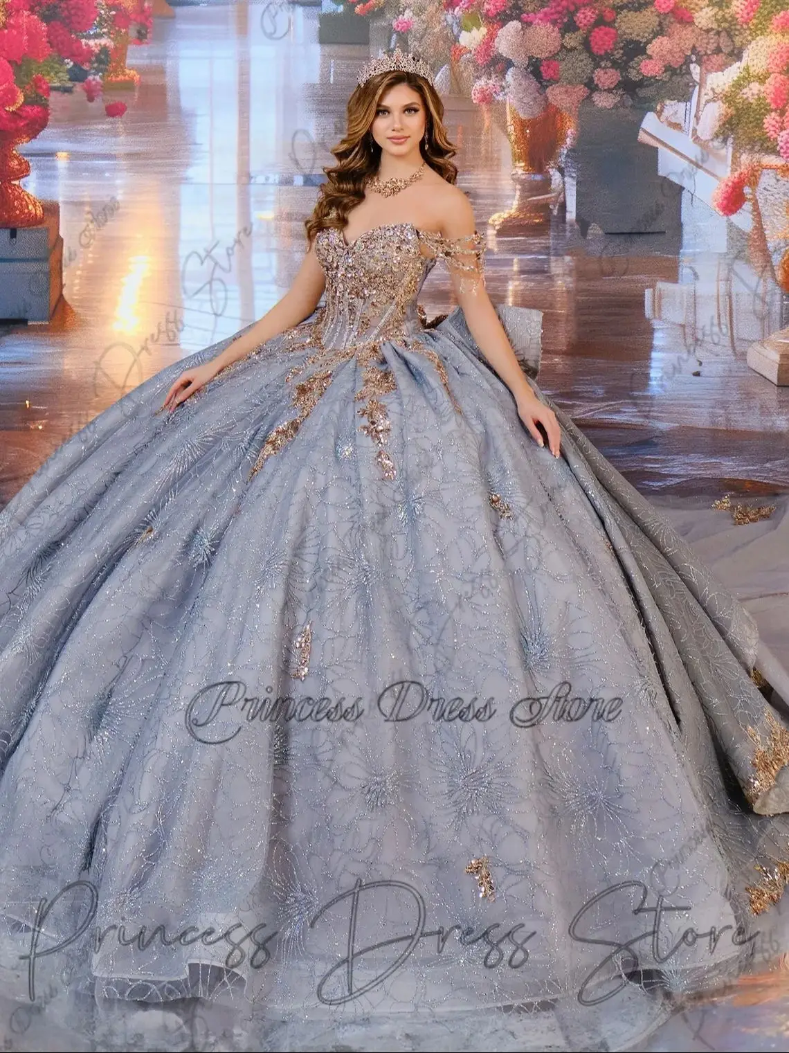 Sparkly Mexico Princess Quinceanera Dress Beads Sequins Appliques Ball Gown Birthday Dress Vestidos De 15 A&ntilde;os Customized