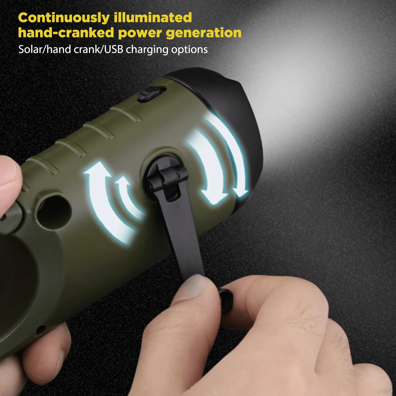 Handcrank Flashlight with Solar Panel and Clip