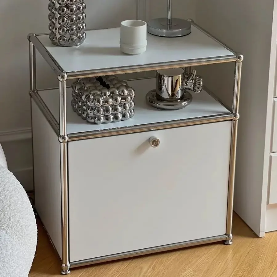 Metal Stainless Steel Bedroom Storage Bedside Cabinet Storage Living Room Sofa Side Cabinet Study Balcony Rack
