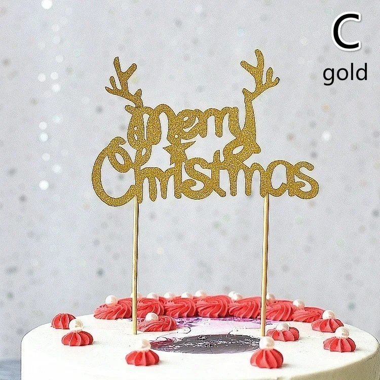 10 Pcs/lot Gold Red Merry Christmas Party Cake Toppers Decoration for Xmas Decoration Supplies