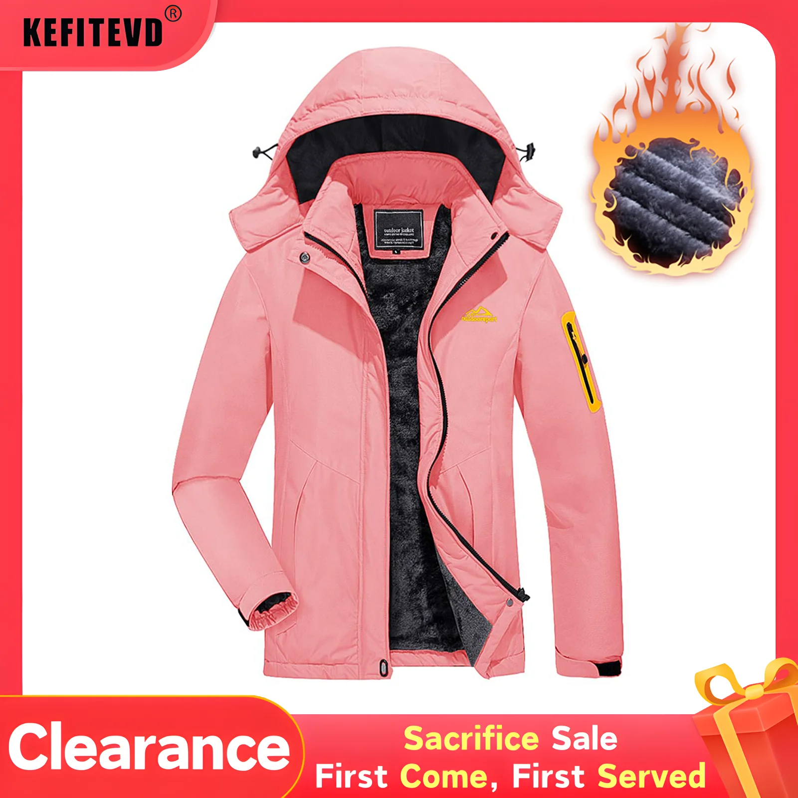 KEFITEVD Winter Ski Snowboard Warm Jacket Womens Waterproof Work Rain Jackets Outdoor Hiking Camping Outwear Coats Windbreaker