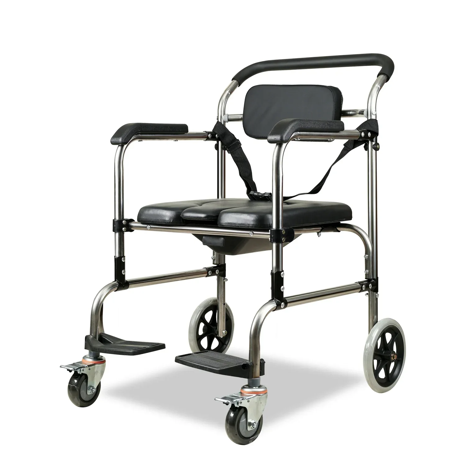 Stainless Steel Toilet Chair on Wheels - Portable Commode for Disabled, Durable Bath Seat, Easy-to-Clean Household Use 4