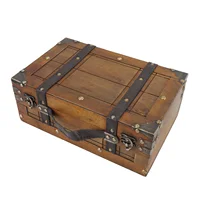 Wooden Treasure Chest Portable Vintage Jewelry Ticket Box Wood Storage Trunk Handbag for Storing Clothes Toys Photo Prop 2