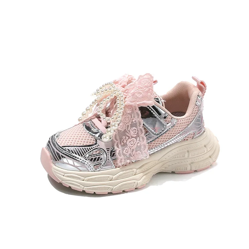 Girls Running Shoes with Sweet Mesh Bow Kids Sports Shoes Breathable 2025 New Fashion Children Sneakers Princess Style Cute 6
