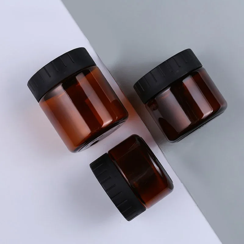 Cosmetic Containers 10Pcs 60/100/120ml Plastic Jar With Lid Brown Lip Balm Sample Container Makeup Jar Pot Refillable Bottles