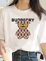 S-3XL Cute Bear Print T-shirt 100% Cotton For Women's High-Quality Summer Casual Oversized Y2k Sleeve O-neck