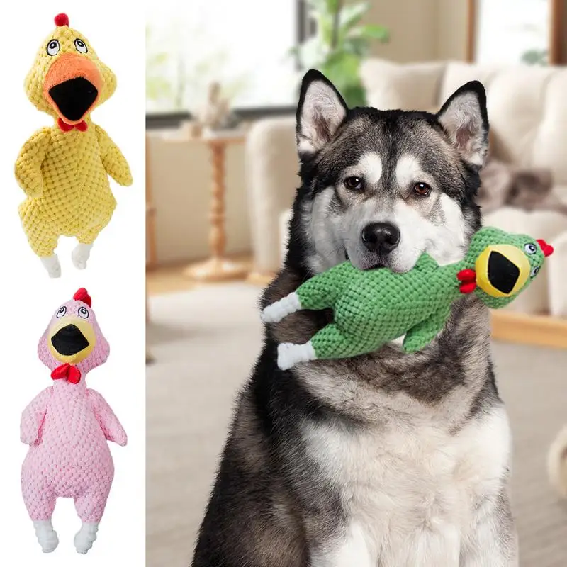 

Chicken Dog Toy Plush Interactive Puppy Toys Bite-resistant Screaming Chicken Stuffed Squeaky Chew Toy Pet Teeth Cleaning Toys