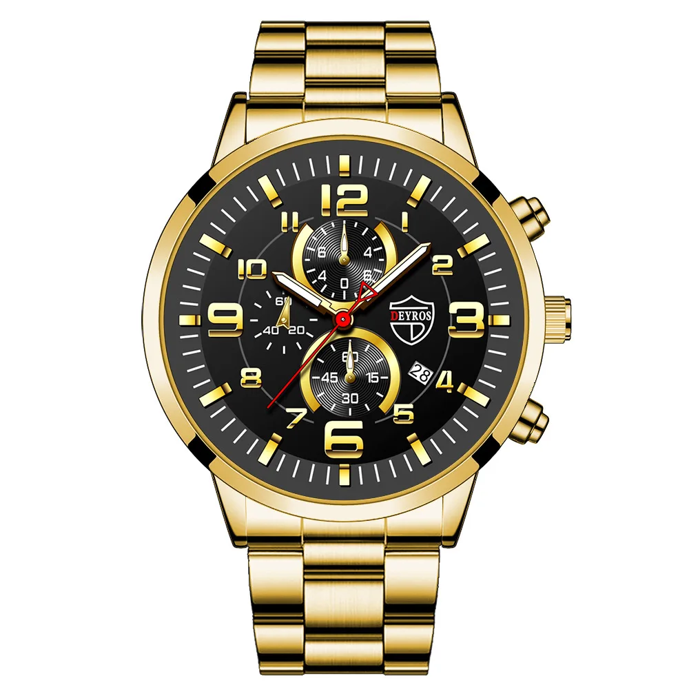 2022 Gold Watch Large Dial Men's Watch Middle East Explosive Luminous Calendar Steel Band Men's Watch Relojes Para Hombre 