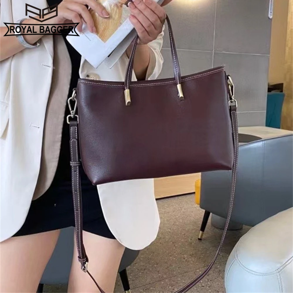 

Royal Bagger Top-Handle Bags for Women Genuine Cow Leather Shoulder Crossbody Bag Fashion Simple Commuter Handbag 9636