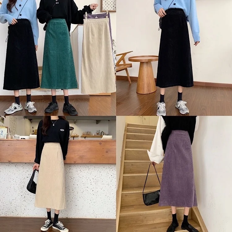 skirts for women Women Elegant Vintage High Quality Corduroy Skirt Solid Color Fashion Empire Waist Skirts Female Slim Fitting A Line Skirts black midi skirt