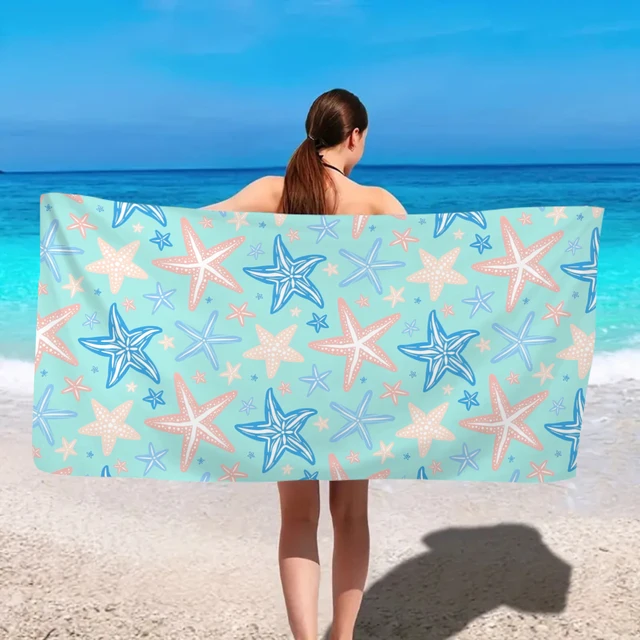 1pc Ocean element ultra-fine fiber beach towel, quick drying and absorbent multifunctional swimming sports towel 3