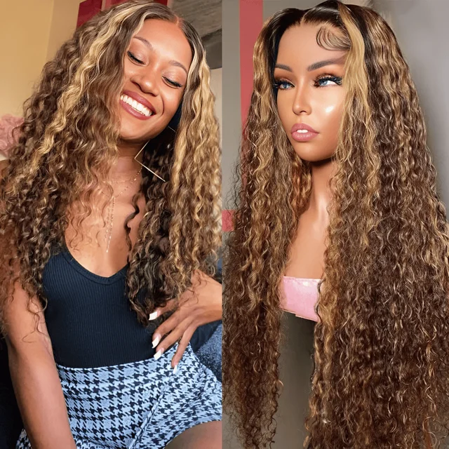 Perruques Deep Wave en cheveux naturels, Perruque frontale en dentelle HD 13x6/13x4, Blond Miel 427, Perruques frontales en dentelle 13x4 en cheveux naturels pour femmes 1