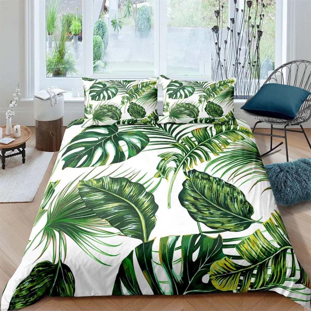 Tropical Green Leaf Palm Nature Kids Trapunta Durex Full Twin King Size3Pcs Copripiumino Biancheria Da Letto Set Bedspread200X200 240 X220