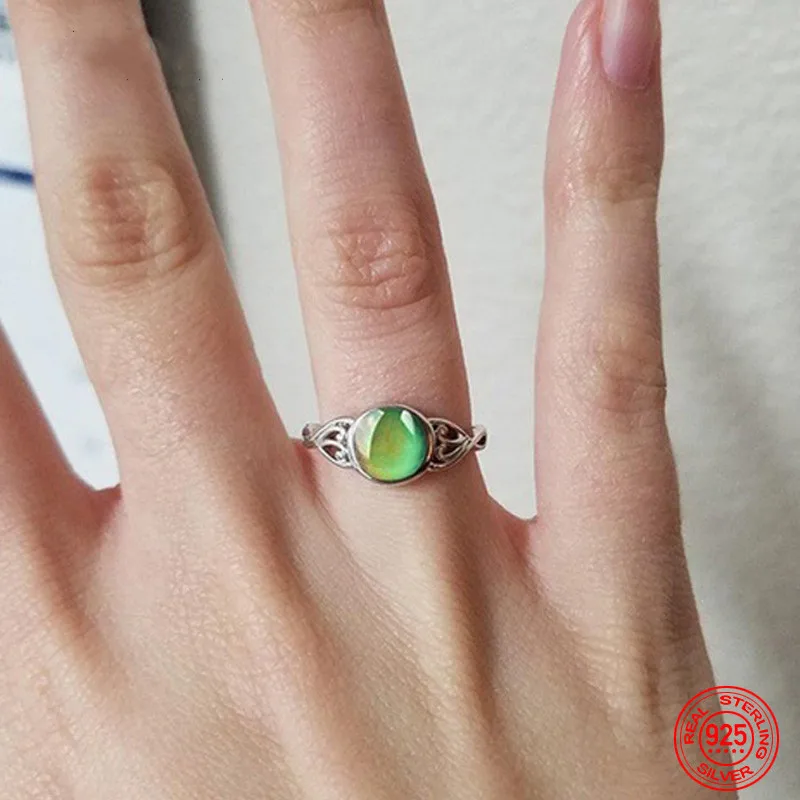 925 Silver Oval Mood Temperature Change Ring for Women Charm Wedding Party Jewelry Gifts
