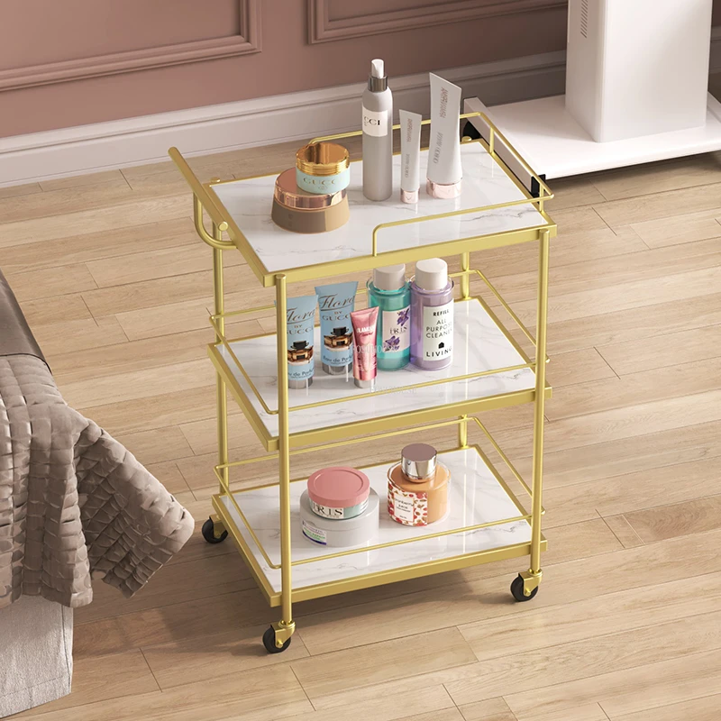 

Wrought Iron Salon Trolleys Three-tier Storage Rack Modern Salon Furniture Beauty Salon Home Mobile Snack Tool Cart with Wheels