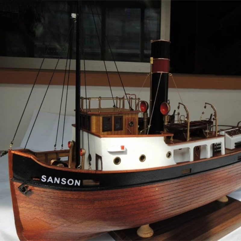 Фото Деревянная лодка SANSON Tugboat с лазерной резкой в масштабе 1:50, деревянная модель, точная сборка №3