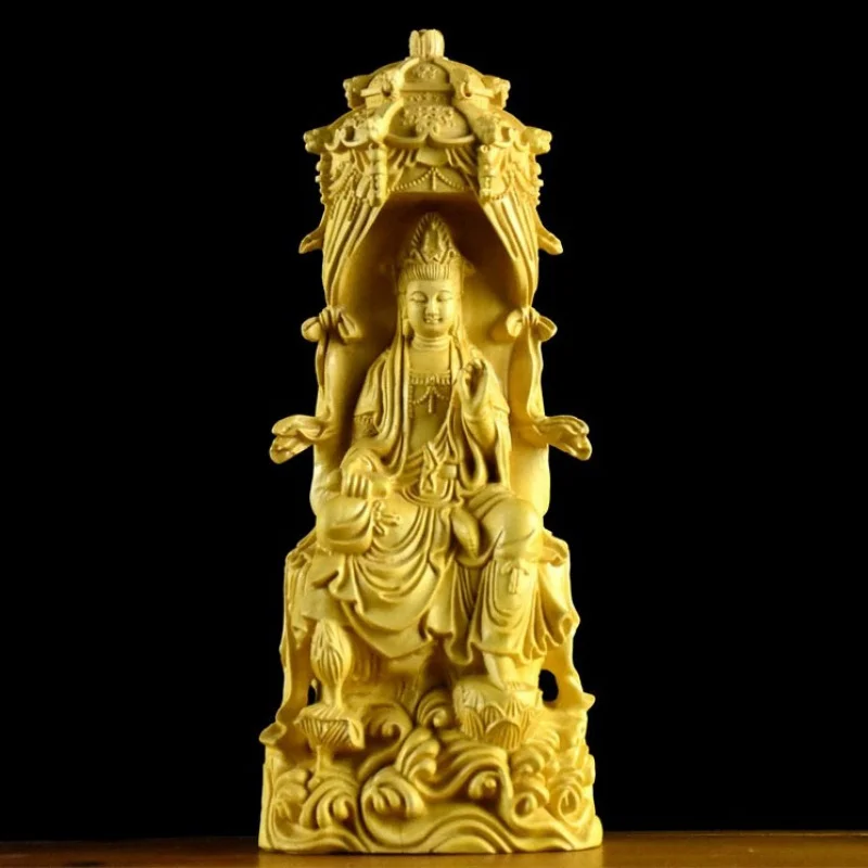 

Boxwood Craft Water Wave Pagoda Guanyin Bodhisattva Ornaments Solid Wood New Chinese Glaze Free Guanyin Home Worship