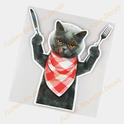 Fuzhen – décalcomanies de voiture, accessoires extérieurs, chat tenant la vaisselle, créatif, dessin animé, décoration de fenêtre, Auto 