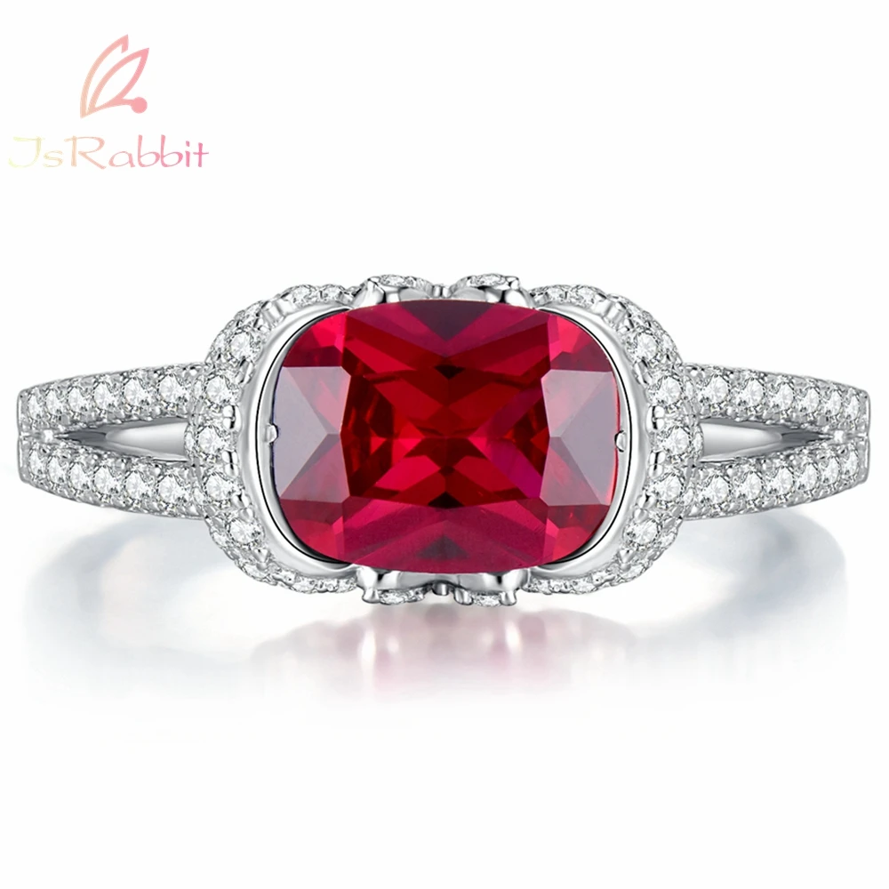 

IsRabbit 18K Gold Plated Oval Cut 7*9MM Lab Grown Vivid Red Ruby Diamonds Engagement Rings Silver 925 Fine Jewelry Free Shipping