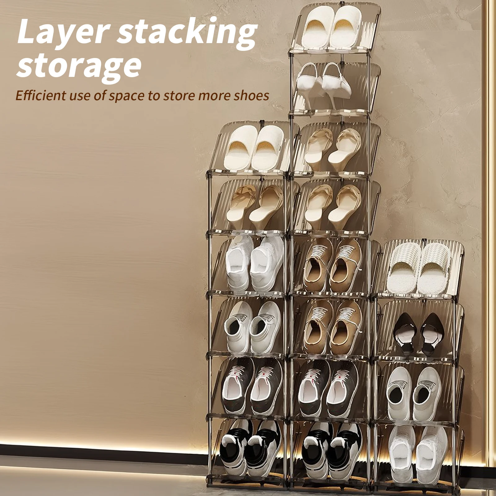4-Layer Shoe Rack Space-saving Sloping Shoe Storage Rack Household Stackable Shoe Cabinet for Entryway Hallway Bedroom Closet