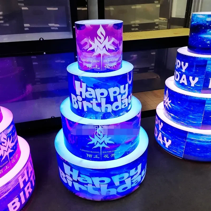 Customzied LED Luminous Happy Birthday Cake Bottle Presenter Wine Glorifier Holder VIP Serving Tray For Night Club Lounge Bar