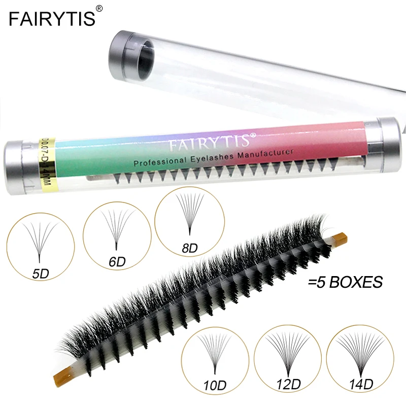 FAIRYTIS 600Fans Long Stem Premade Volume Fans Eyelashes Extension 5D-14D Pointy Base Russian Wispy Faux Mink Lashes Wholesale 1
