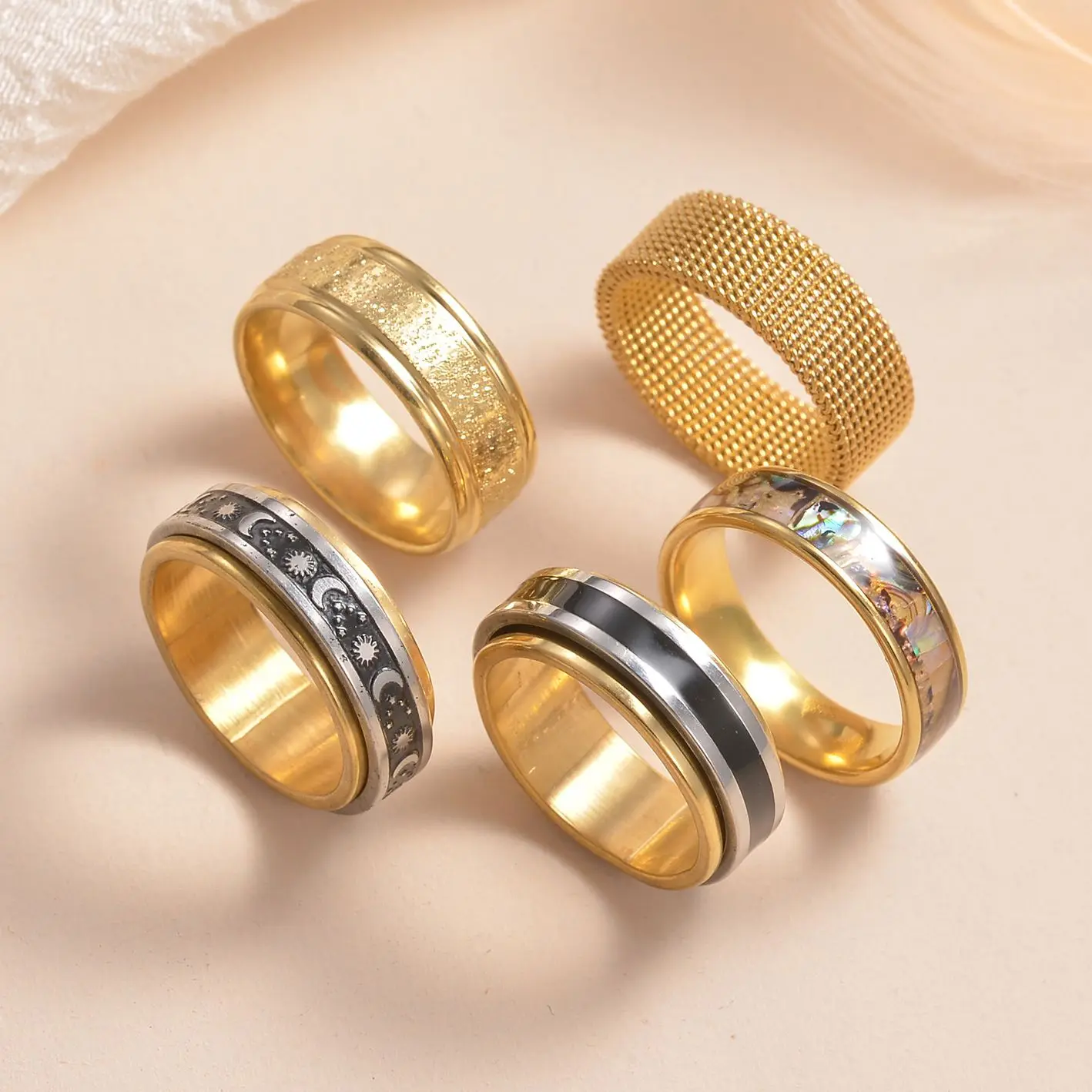MeMolissa-5pcs-Set-Mixed-Rings-For-Men-Women-Stainless-Steel-Gold-Color ...