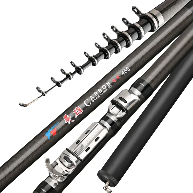 2.7M/3.6M/4.5M/5.4M/6.3M/7.2M Rock Fishing Rod Carbon Fiber Spinning Fishing Pole Ocean Beach/Boat/Rock Telescopic Rods